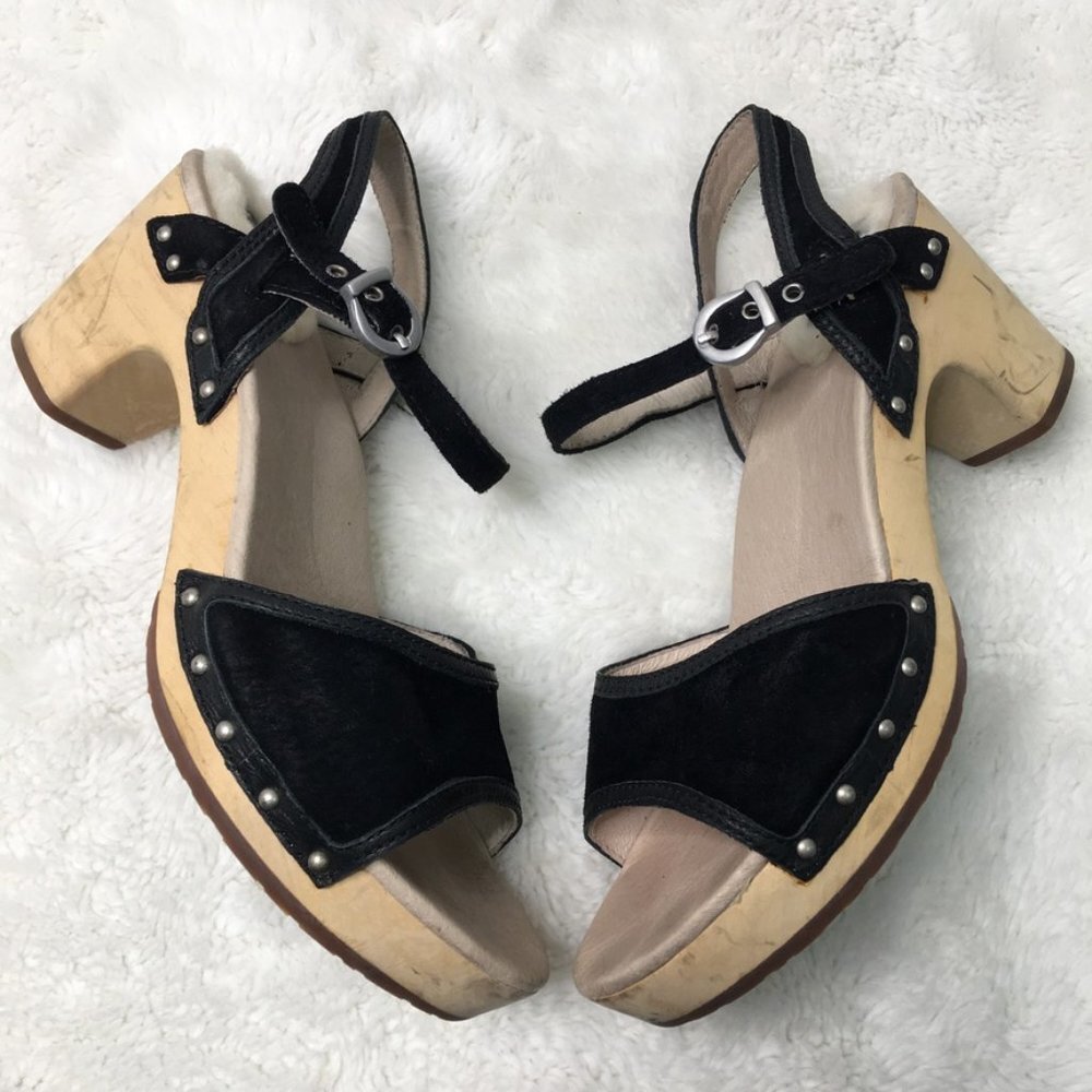 UGG 1863 Olania Wood Clog Mary Jane Sandals Suede Black 8